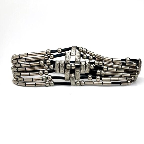 Vtg 80s Wide Concho Belt Silver Tone Strappy Adjustable Boho Wstrn Retro Glam - Picture 1 of 16